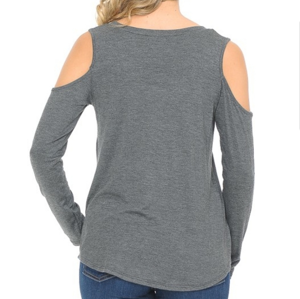 Grey Off The Shoulder Longsleeve - Picture 2 of 2
